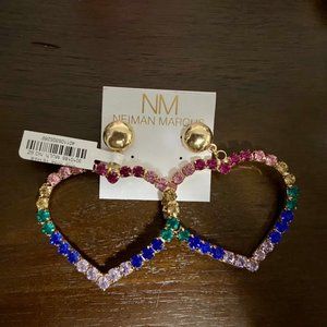 NEW Gold Rainbow Heart Earrings Neiman Marcus